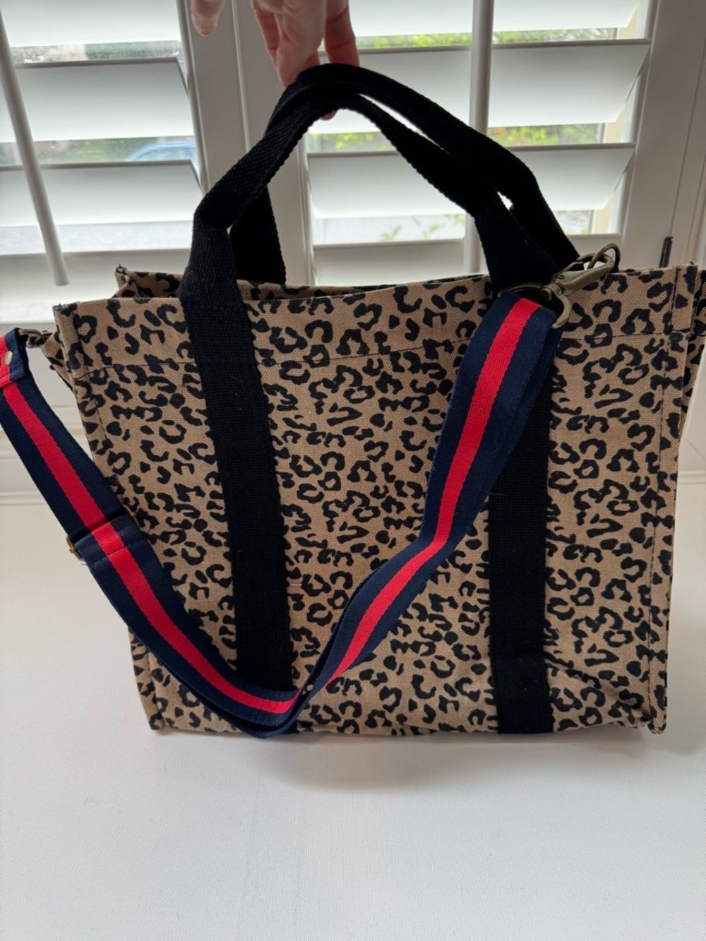 Brand new Leopard Print Canvas Tote Bag w/ Adjustable Stripe Crossbody Strap $60